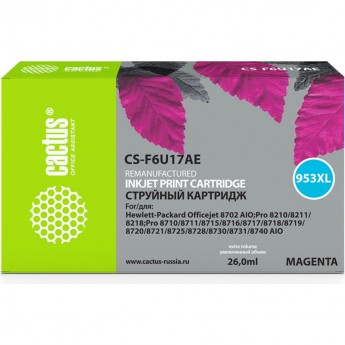 Струйный картридж CACTUS CS-F6U17AE (HP 953XL) для HP OfficeJet 7720 Pro, 7730 Pro, 7740 Pro, 8210 Pro, 8218 Pro, 8710 Pro, 8715 Pro, 8716 Pro, 8720 Pro, 8725 Pro, 8728 Pro, 8730 Pro, 8740 Pro, увеличенной емкости, пурпурный, 26 мл Струйный картридж CACTUS CS-F6U17AE (HP 953XL) для HP OfficeJet 7720 Pro, 7730 Pro, 7740 Pro, 8210 Pro, 8218 Pro, 8710 Pro, 8715 Pro, 8716 Pro, 8720 Pro, 8725 Pro, 8728 Pro, 8730 Pro, 8740 Pro, увеличенной емкости, пурпурный, 26 мл