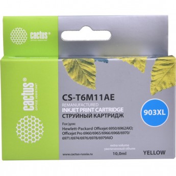 Cтруйный картридж CACTUS CS-T6M11AE (HP 903XL) для HP OfficeJet 6950 (P4C78A), 6960 Pro (J7K33A), 6970 Pro, увеличенной емкости, желтый, 10 мл Cтруйный картридж CACTUS CS-T6M11AE (HP 903XL) для HP OfficeJet 6950 (P4C78A), 6960 Pro (J7K33A), 6970 Pro, увеличенной емкости, желтый, 10 мл