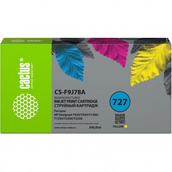 Струйный картридж CACTUS CS-F9J78A (HP 727) для HP DJ T920, T930, T1500, T1530, T2500, T2530, желтый, 300 мл Струйный картридж CACTUS CS-F9J78A (HP 727) для HP DJ T920, T930, T1500, T1530, T2500, T2530, желтый, 300 мл