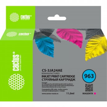 Струйный картридж CACTUS CS-3JA24AE (HP 963), для HP OfficeJet 9010, 9012, 9013, 9014, 9015, 9016, 9019, 9020, 9025, пурпурный, 11 мл
